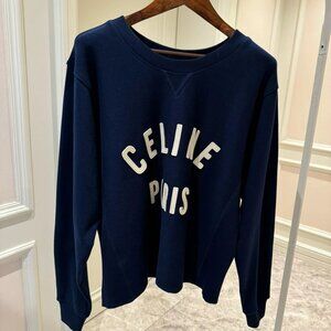 Celine Paris Loose Sweatshirt in Cotton Fleece (Navy & Cream)